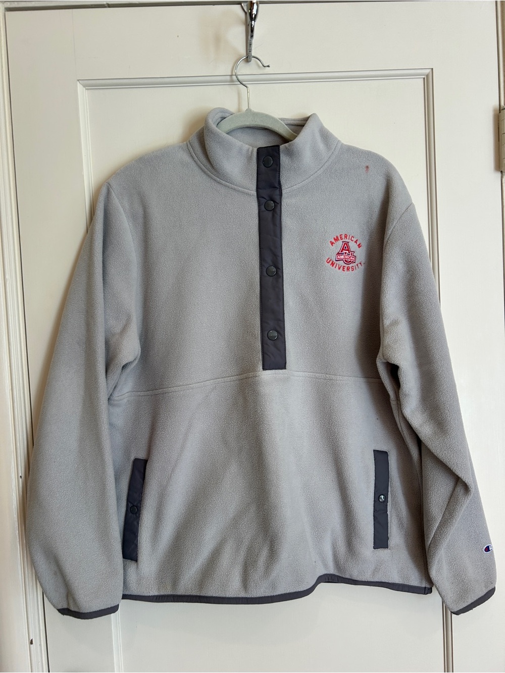 Champion Light Gray Zip-Neck Fleece with Red Logo